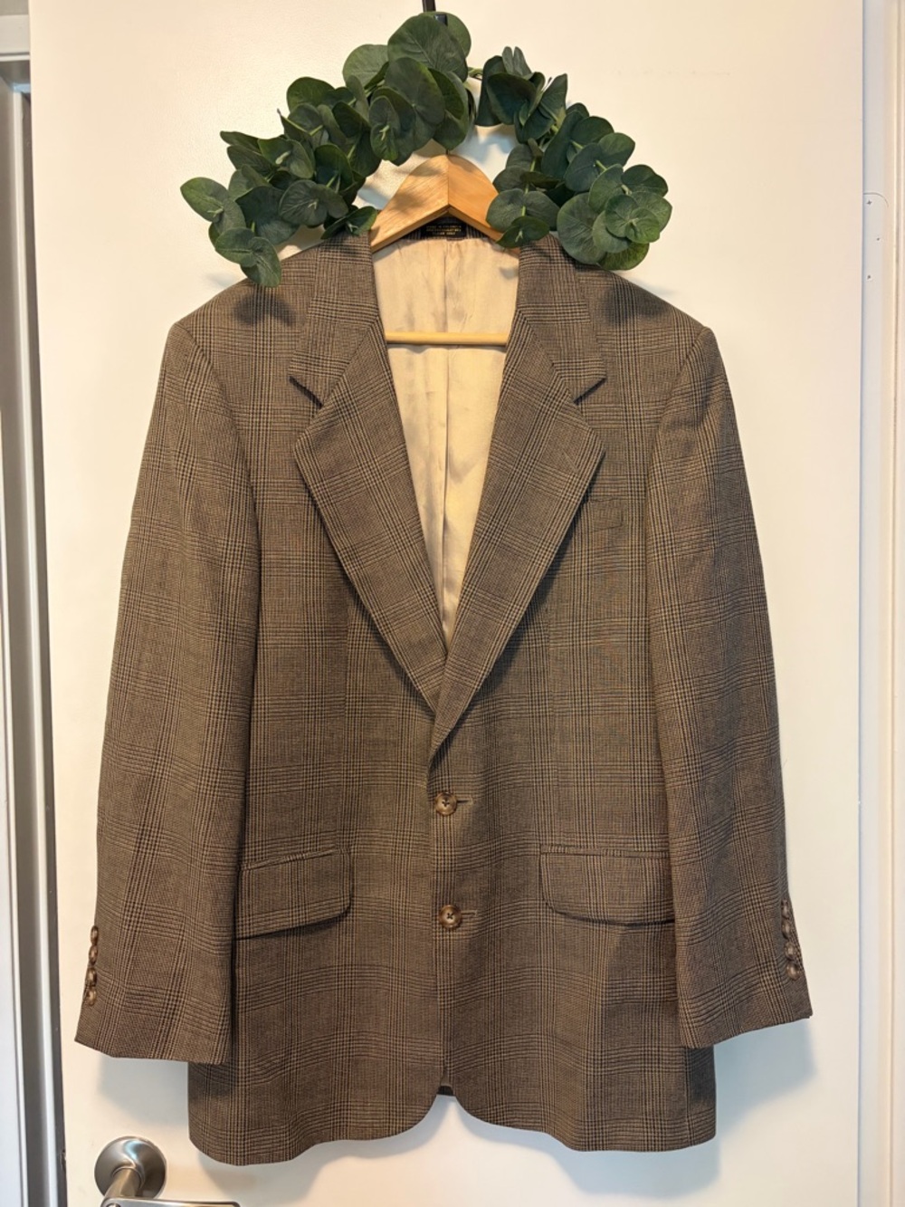 Oscar de la Renta Brown Glen Plaid Sport Coat with Notch Lapels